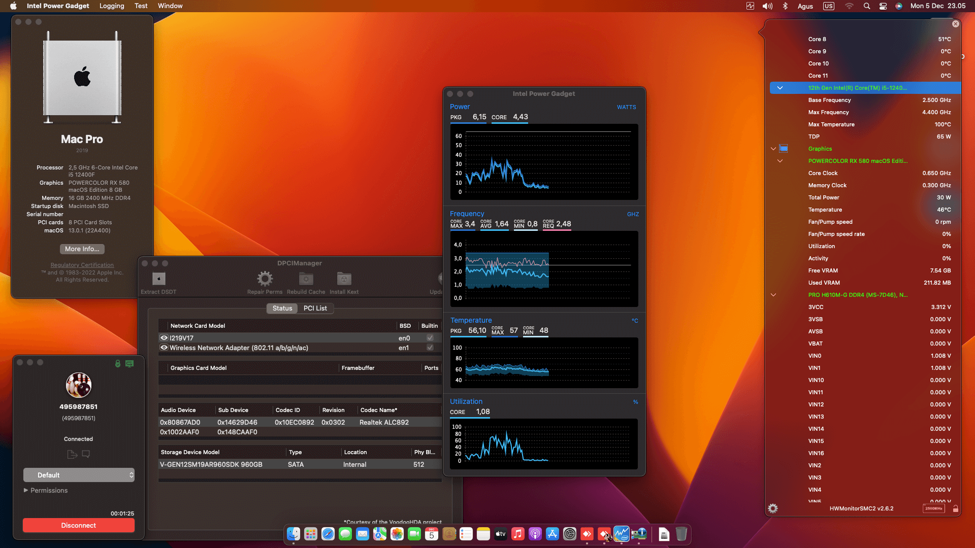 Success Hackintosh macOS Ventura 13.0.1 Build 22A400 in MSI PRO H610M-G DDR4 + Intel Core i5 12400F + Power Color RX 580